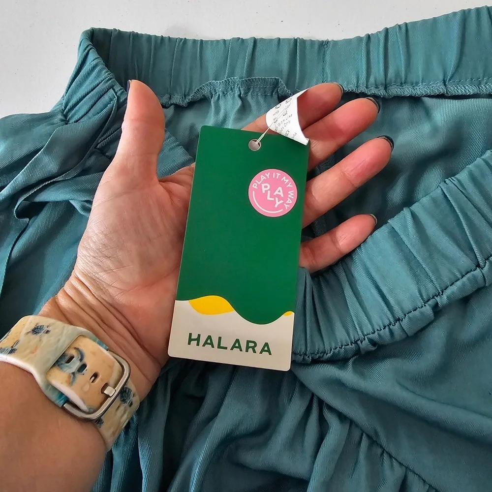 Halara Handkerchief Hem Mini Skirt Large Teal Green Fairycore Ruffle Tie Waist